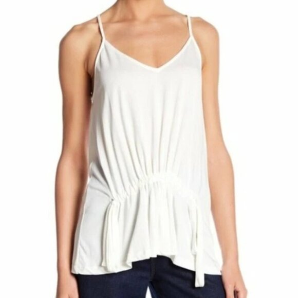 LUSH Front Drawstring Cami Solid Cream Ivory Bow Sleeveless Modal Rayon Tank Top - Picture 1 of 8